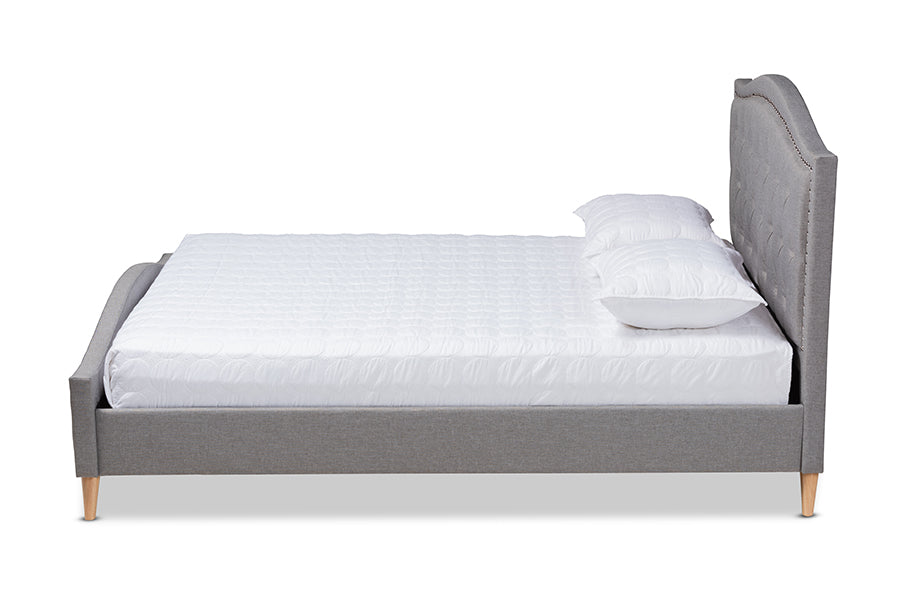 Baxton Studio Felisa Modern and Contemporary Grey Fabric Upholstered and Button Tufted King Size Platform Bed