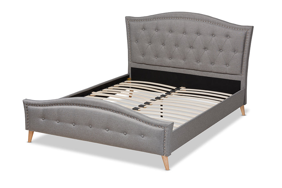 Baxton Studio Felisa Modern and Contemporary Grey Fabric Upholstered and Button Tufted King Size Platform Bed