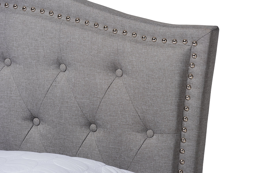 Baxton Studio Felisa Modern and Contemporary Grey Fabric Upholstered and Button Tufted King Size Platform Bed