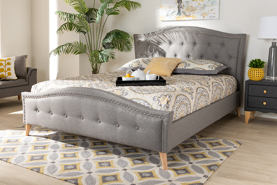 Baxton Studio Felisa Modern and Contemporary Grey Fabric Upholstered and Button Tufted King Size Platform Bed