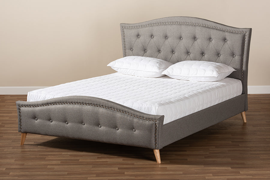 Baxton Studio Felisa Modern and Contemporary Grey Fabric Upholstered and Button Tufted King Size Platform Bed