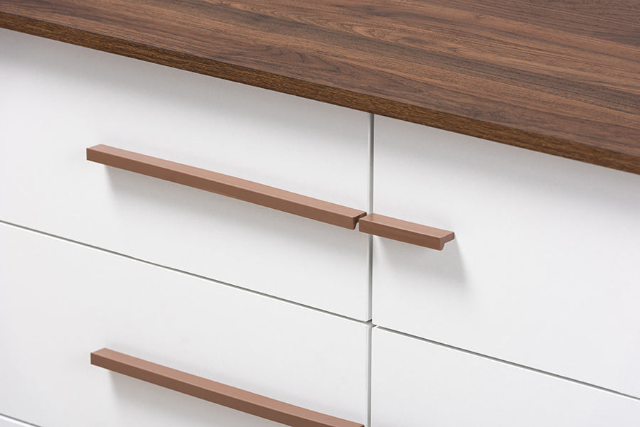 Baxton Studio Mette Mid-Century Modern Two-Tone White and Walnut Finished 6-Drawer Wood Dresser