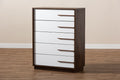 Baxton Studio Mette Mid-Century Modern Two-Tone White and Walnut Finished 5-Drawer Wood Chest