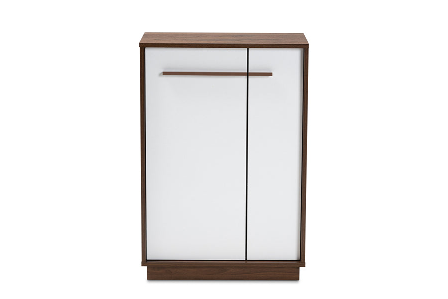 Baxton Studio Mette Mid-Century Modern Two-Tone White and Walnut Finished 5-Shelf Wood Entryway Shoe Cabinet
