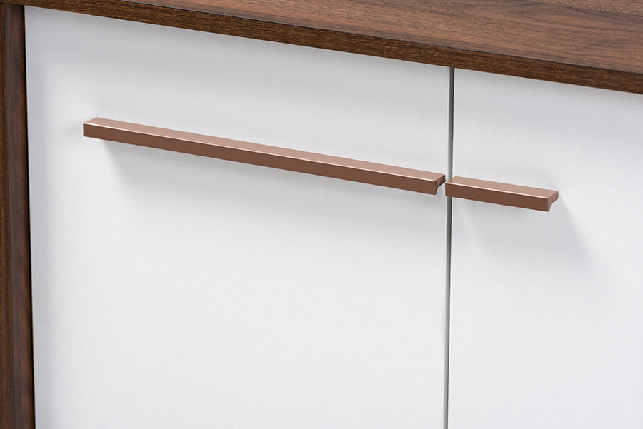 Baxton Studio Mette Mid-Century Modern Two-Tone White and Walnut Finished 5-Shelf Wood Entryway Shoe Cabinet