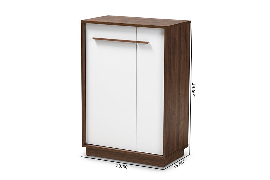 Baxton Studio Mette Mid-Century Modern Two-Tone White and Walnut Finished 5-Shelf Wood Entryway Shoe Cabinet
