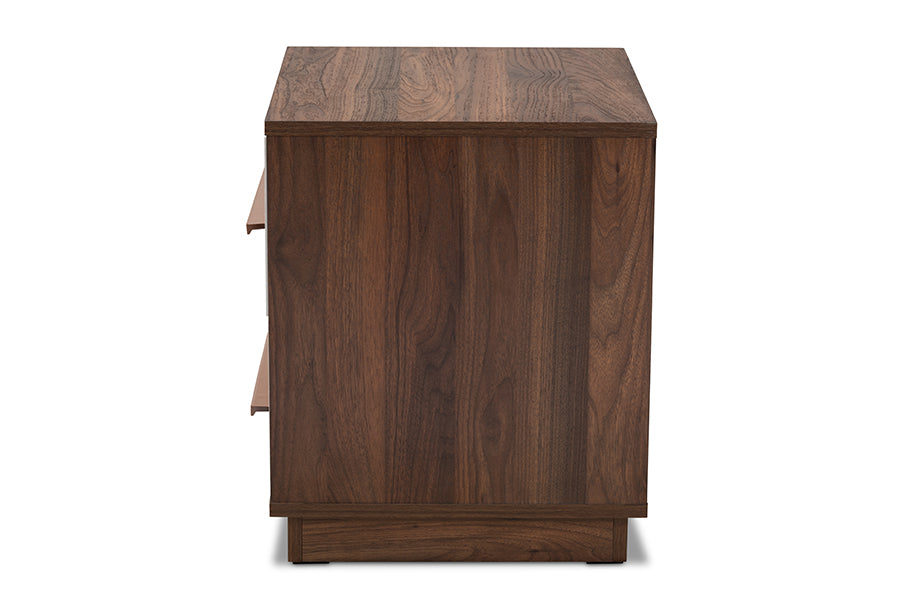 Baxton Studio Mette Mid-Century Modern Two-Tone White and Walnut Finished 2-Drawer Wood Nightstand