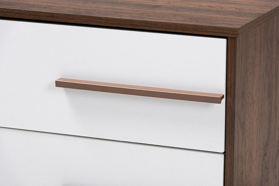 Baxton Studio Mette Mid-Century Modern Two-Tone White and Walnut Finished 2-Drawer Wood Nightstand