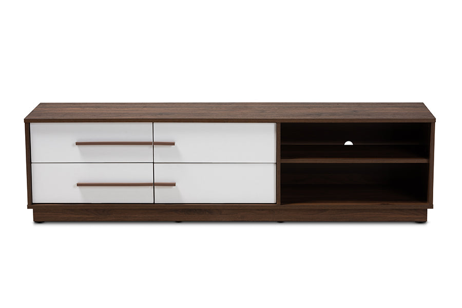 Baxton Studio Mette Mid-Century Modern Two-Tone White and Walnut Finished 4-Drawer Wood TV Stand