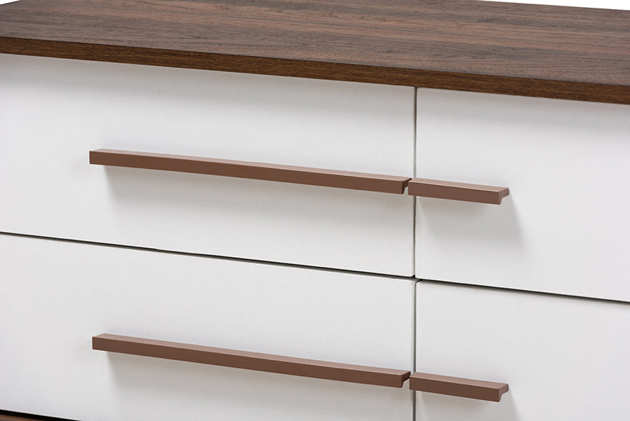 Baxton Studio Mette Mid-Century Modern Two-Tone White and Walnut Finished 4-Drawer Wood TV Stand