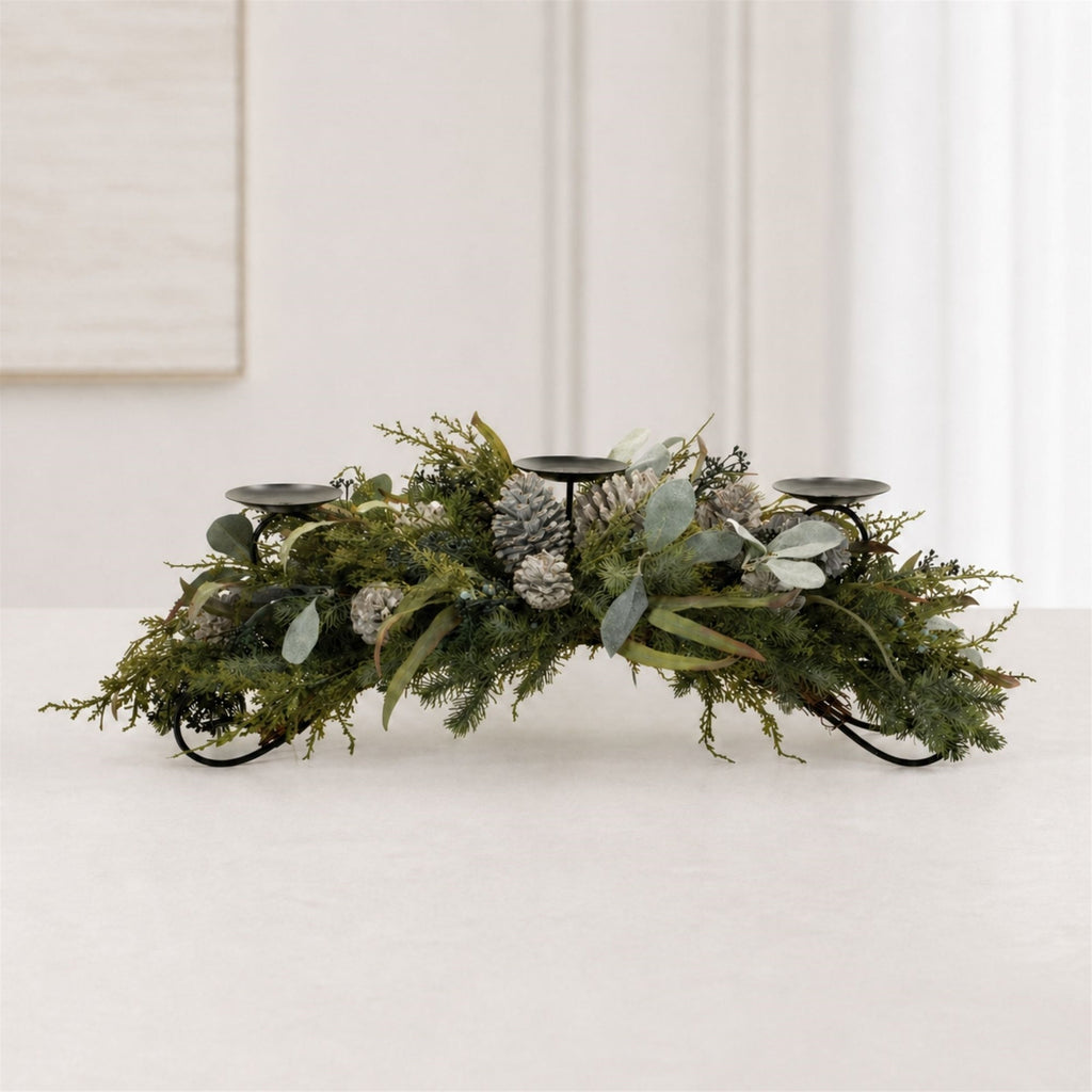 Mixed Pine Candle Holder Centerpiece 32"L