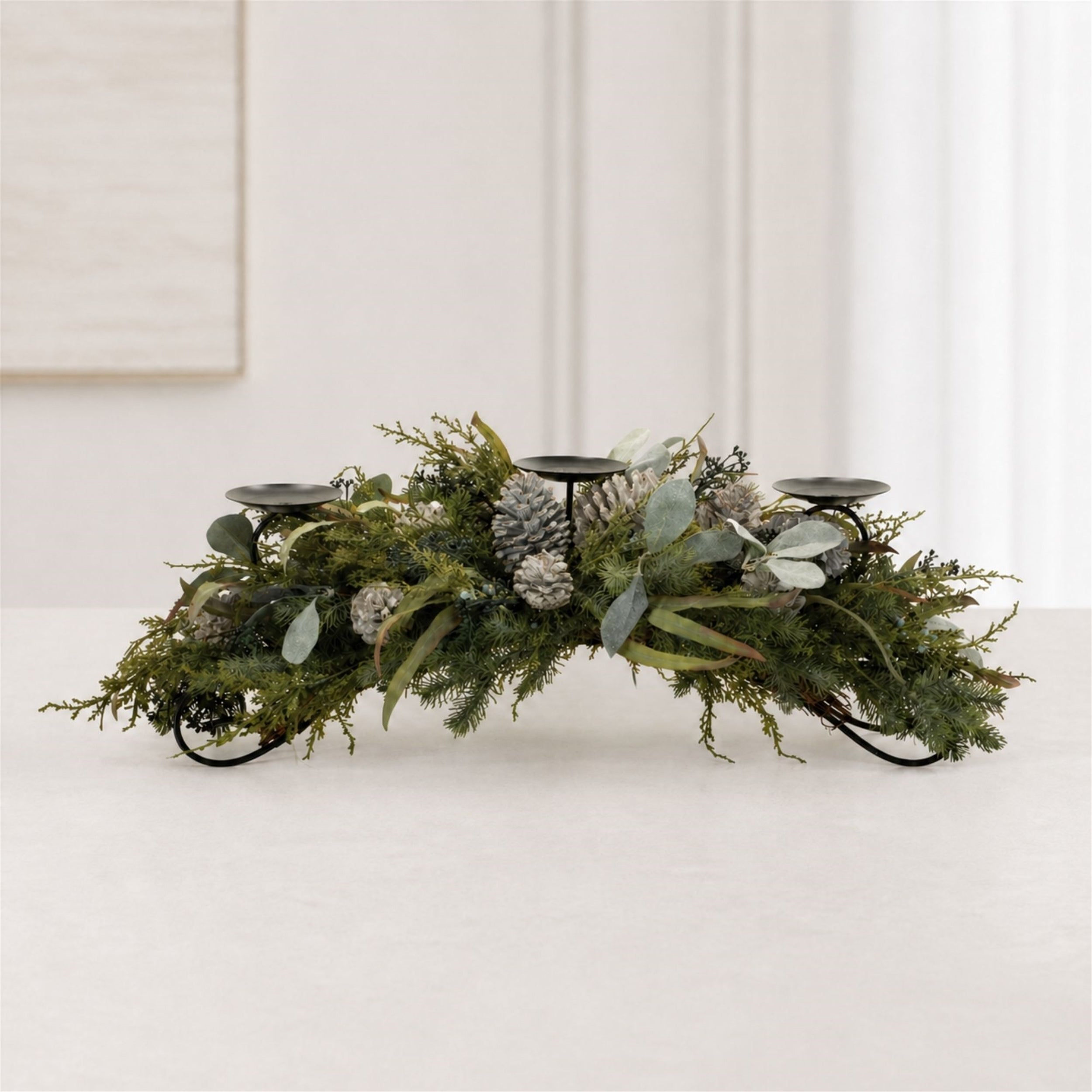 Mixed Pine Candle Holder Centerpiece 32"L