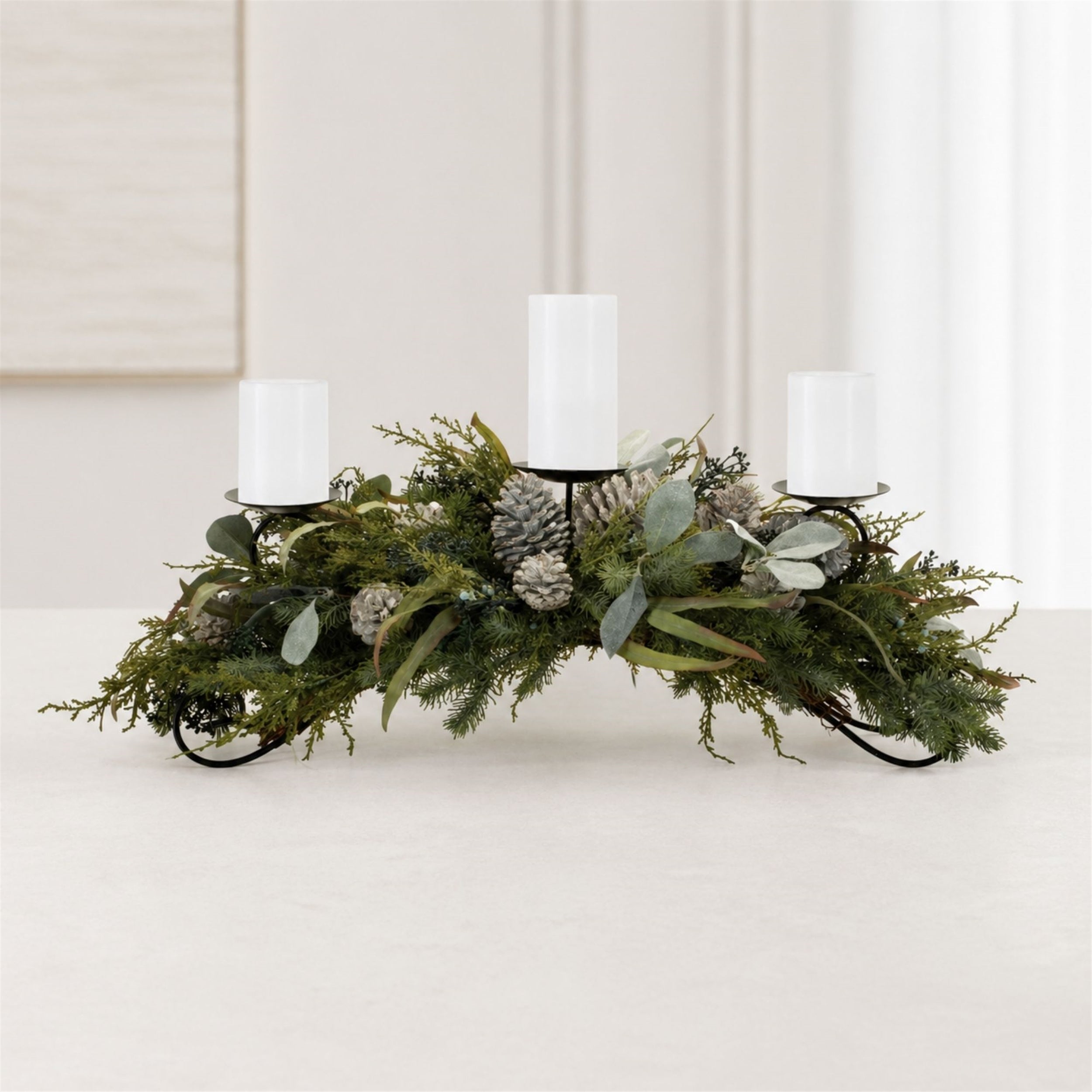 Mixed Pine Candle Holder Centerpiece 32"L