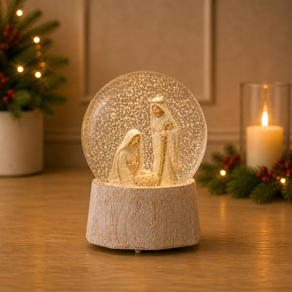Musical Nativity Scene Snow Globe 5.75"H