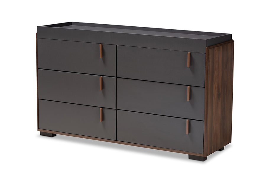 Baxton Studio Rikke Modern and Contemporary Two-Tone Gray and Walnut Finished Wood 6-Drawer Dresser