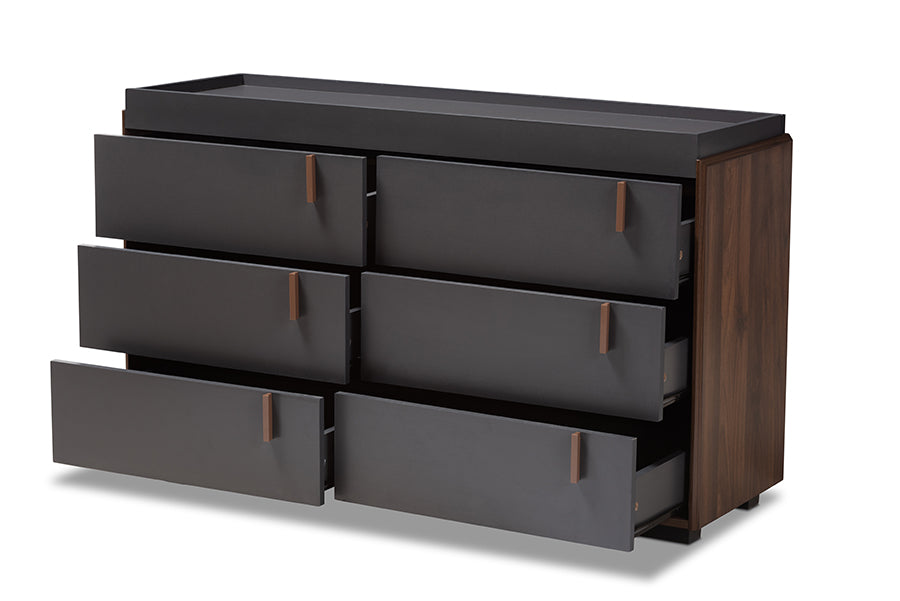 Baxton Studio Rikke Modern and Contemporary Two-Tone Gray and Walnut Finished Wood 6-Drawer Dresser