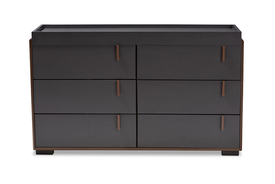 Baxton Studio Rikke Modern and Contemporary Two-Tone Gray and Walnut Finished Wood 6-Drawer Dresser