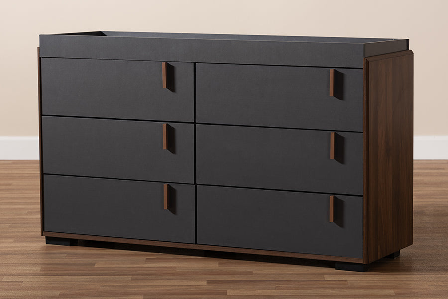 Baxton Studio Rikke Modern and Contemporary Two-Tone Gray and Walnut Finished Wood 6-Drawer Dresser