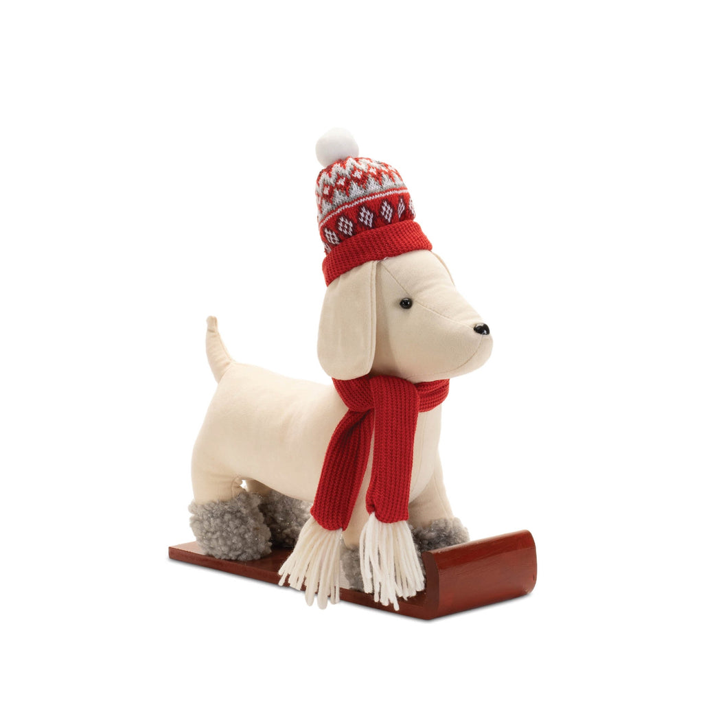 Plush Dog Character on Sled and Skis (Set of 2)