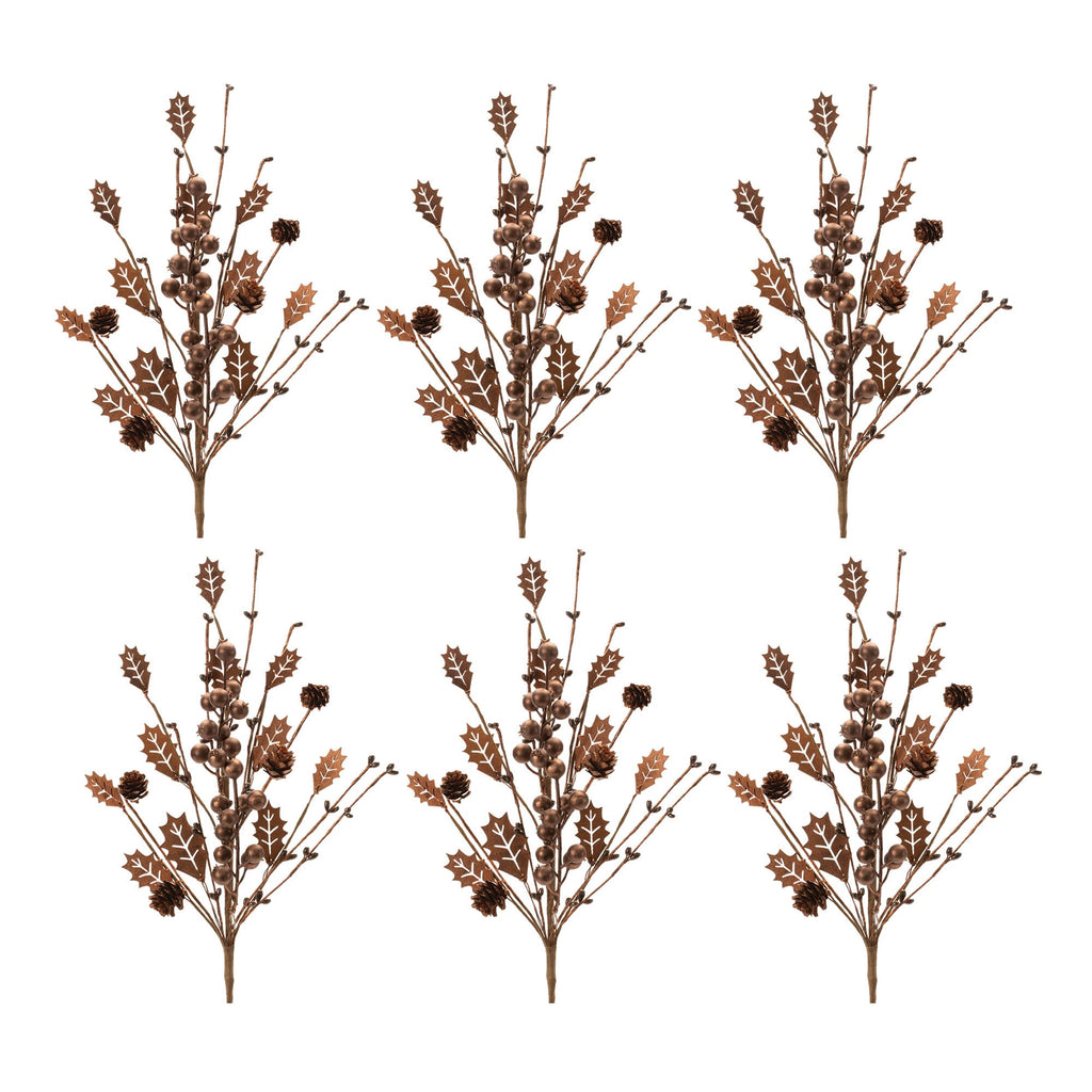 Mixed Holly Berry Pinecone Spray (Set of 6)