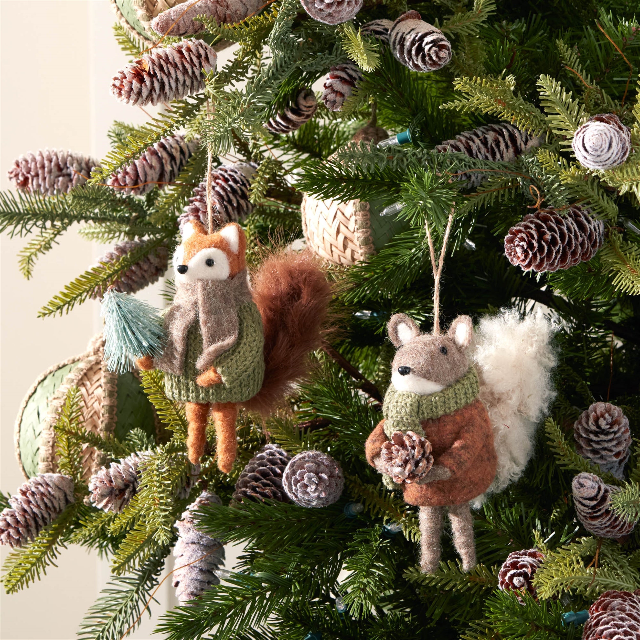 Felt Squirrel and Fox Ornament (Set of 12)