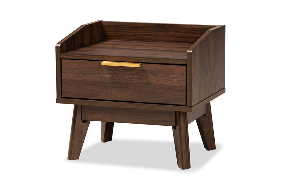 Baxton Studio Lena Mid-Century Modern Walnut Brown Finished 1-Drawer Wood Nightstand