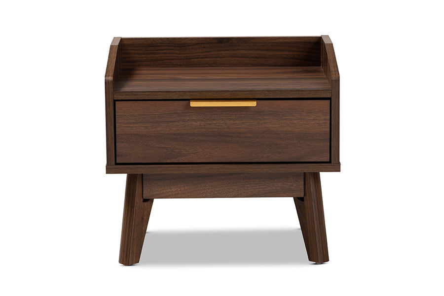 Baxton Studio Lena Mid-Century Modern Walnut Brown Finished 1-Drawer Wood Nightstand