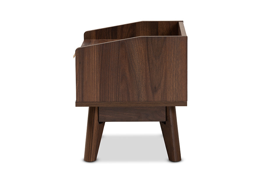 Baxton Studio Lena Mid-Century Modern Walnut Brown Finished 1-Drawer Wood Nightstand