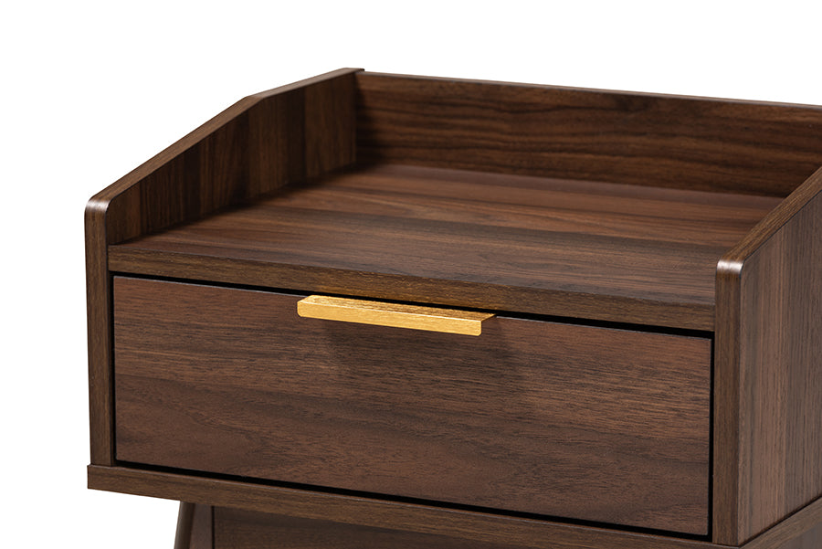 Baxton Studio Lena Mid-Century Modern Walnut Brown Finished 1-Drawer Wood Nightstand