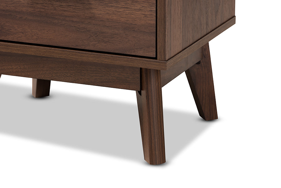 Baxton Studio Lena Mid-Century Modern Walnut Brown Finished 1-Drawer Wood Nightstand