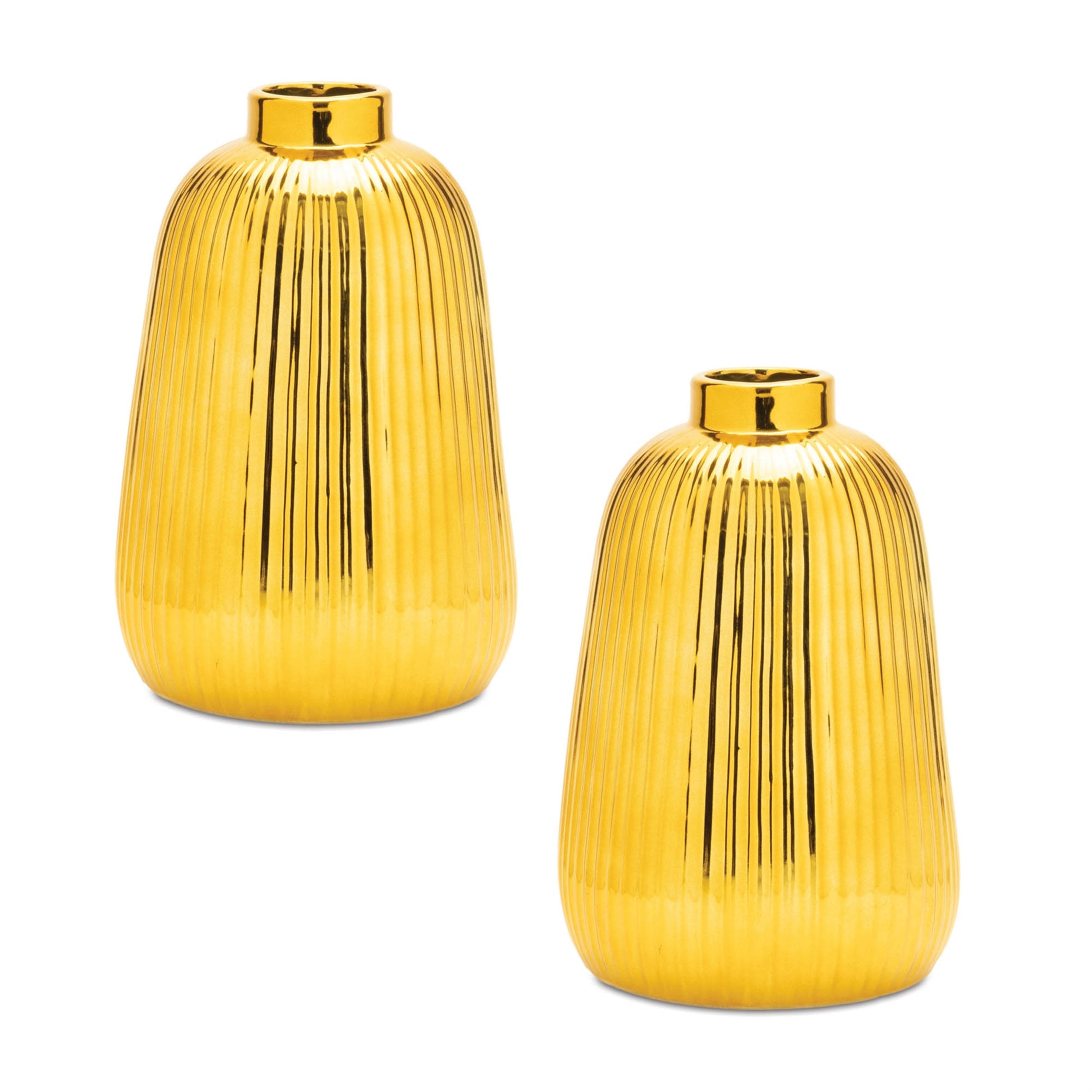 Ribbed Metallic Ceramic Vase (Set of 2)