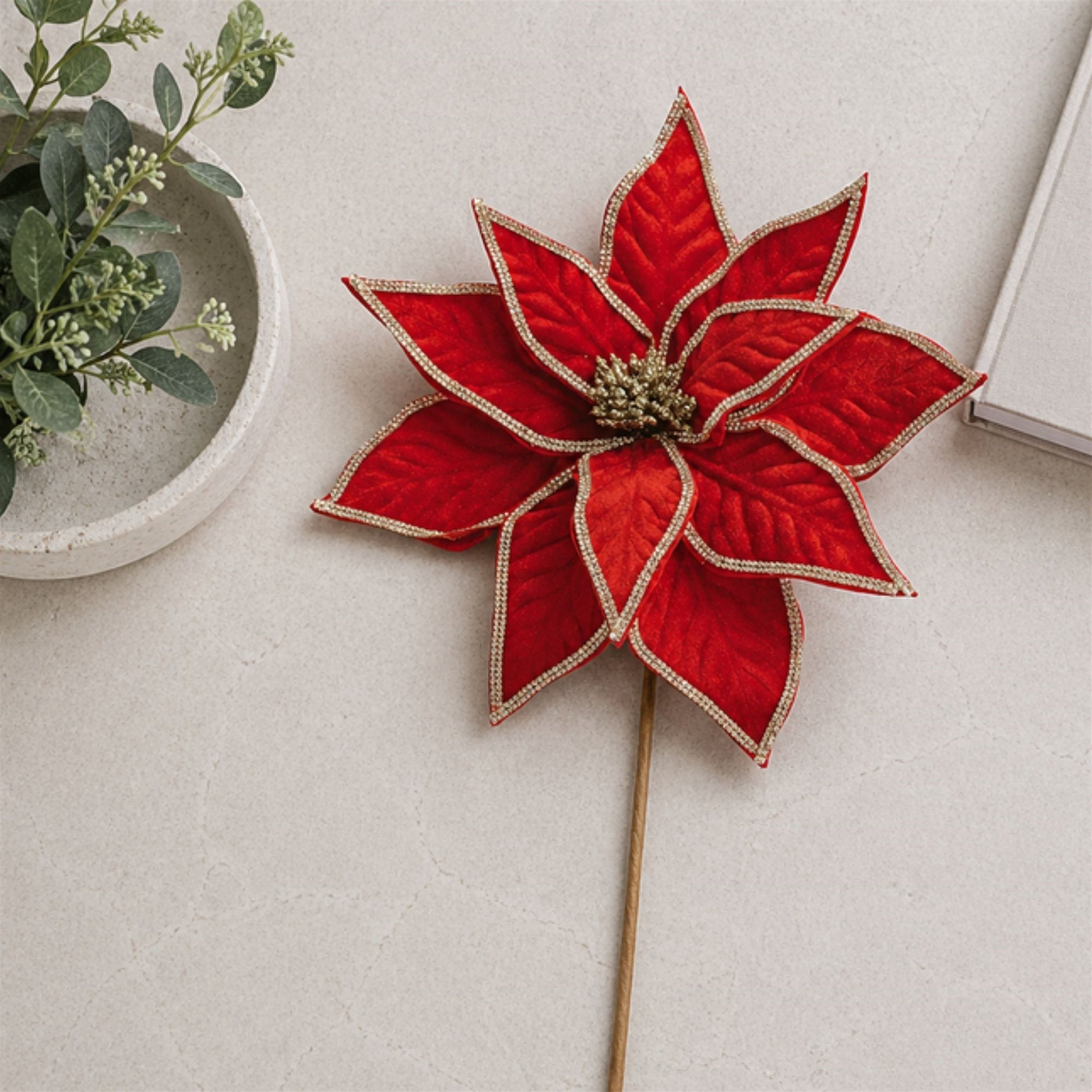 Jeweled Pointsettia Flower Stem (Set of 2)