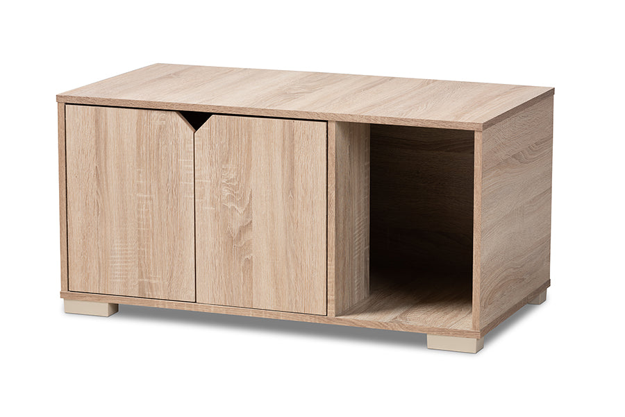 Baxton Studio Jasper Modern and Contemporary Oak Finished 2-Door Wood Cat Litter Box Cover House