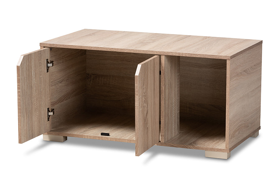 Baxton Studio Jasper Modern and Contemporary Oak Finished 2-Door Wood Cat Litter Box Cover House