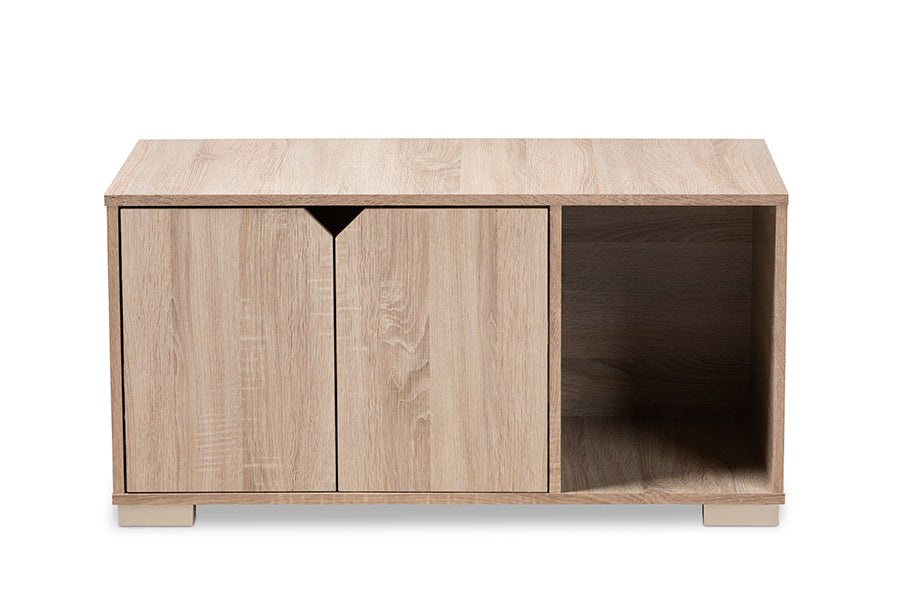 Baxton Studio Jasper Modern and Contemporary Oak Finished 2-Door Wood Cat Litter Box Cover House