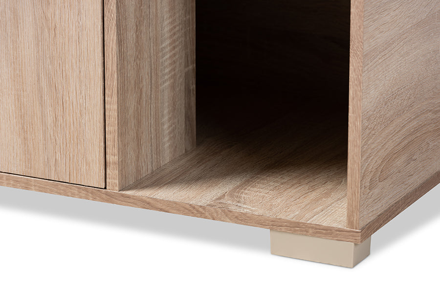 Baxton Studio Jasper Modern and Contemporary Oak Finished 2-Door Wood Cat Litter Box Cover House