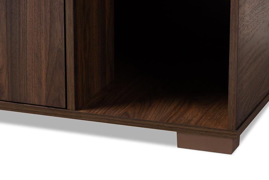 Baxton Studio Jasper Modern and Contemporary Walnut Brown Finished 2-Door Wood Cat Litter Box Cover House