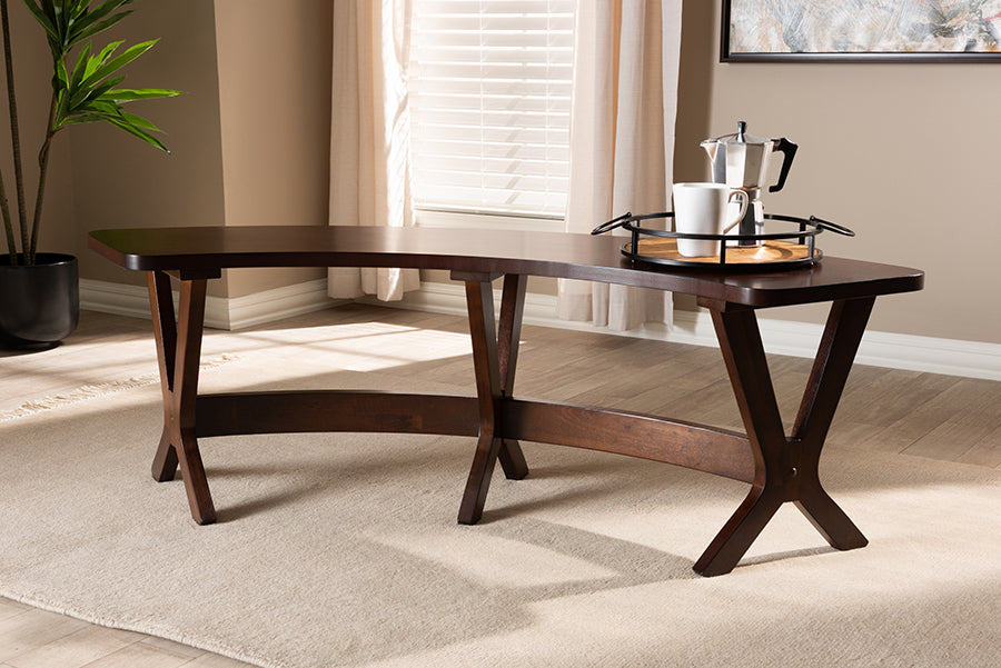 Baxton Studio Berlin Mid-Century Modern Walnut Finished Wood Curved Dining Bench