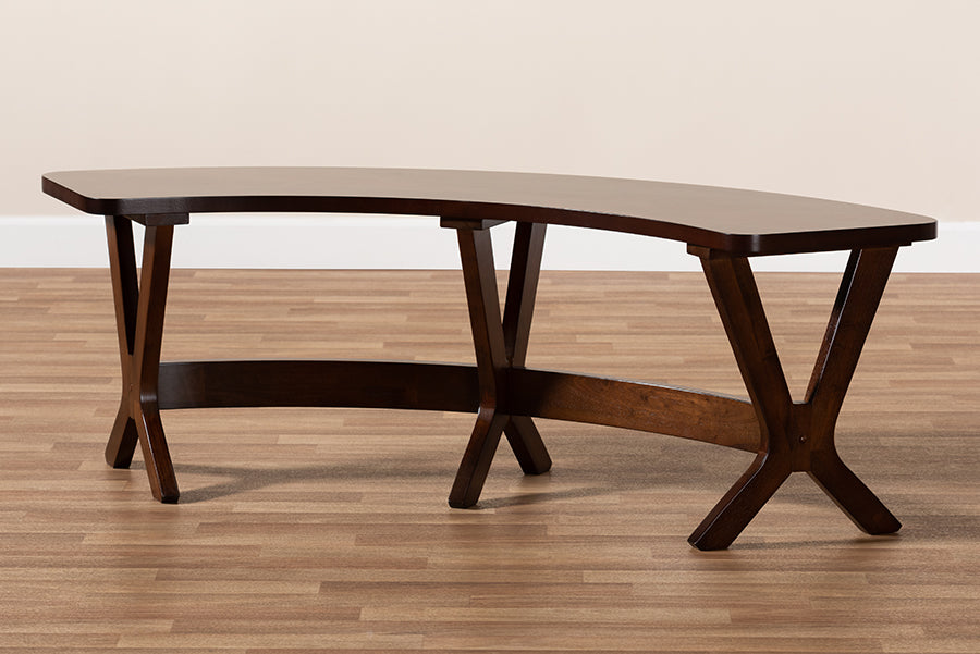 Baxton Studio Berlin Mid-Century Modern Walnut Finished Wood Curved Dining Bench