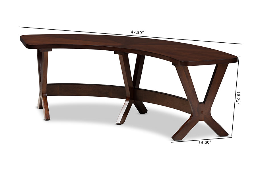 Baxton Studio Berlin Mid-Century Modern Walnut Finished Wood Curved Dining Bench
