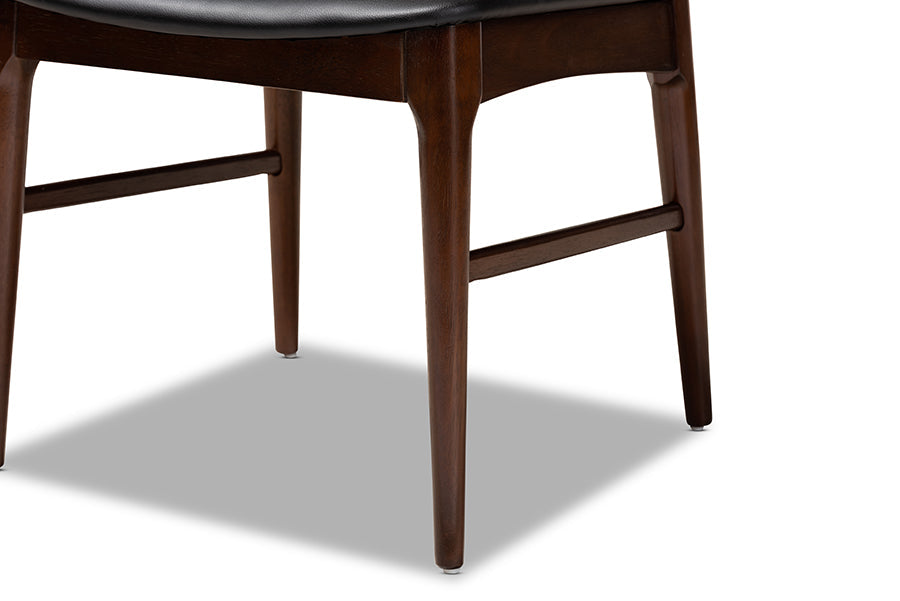 Baxton Studio Berlin Mid-Century Modern Black Faux Leather Upholstered Walnut Finished 6-Piece Wood Dining Set