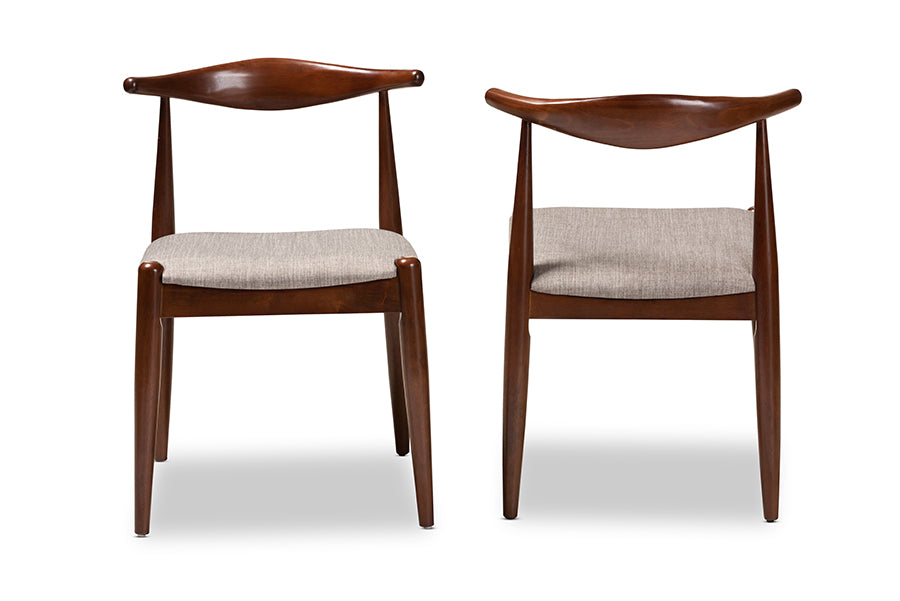 Baxton Studio Aeron Mid-Century Modern Light Gray Fabric Upholstered Walnut Finished Wood Dining Chair Set of 2