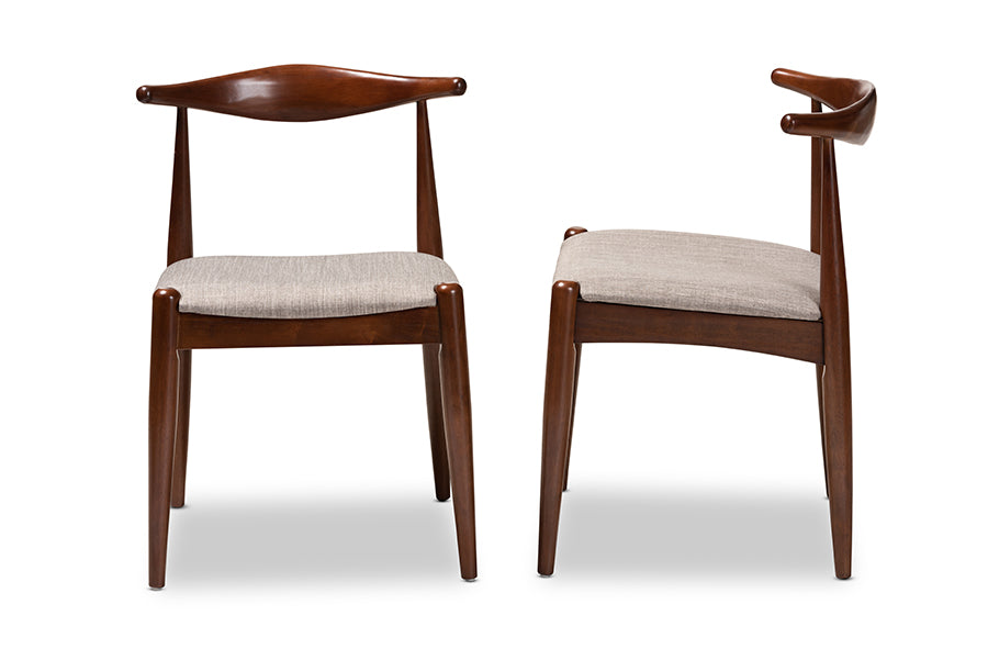 Baxton Studio Aeron Mid-Century Modern Light Gray Fabric Upholstered Walnut Finished Wood Dining Chair Set of 2
