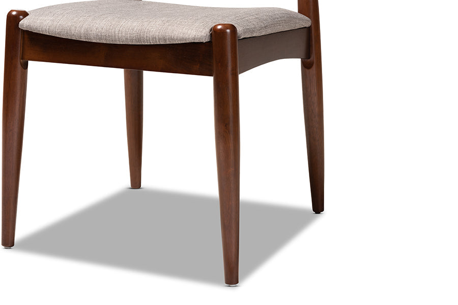 Baxton Studio Aeron Mid-Century Modern Light Gray Fabric Upholstered Walnut Finished Wood Dining Chair Set of 2