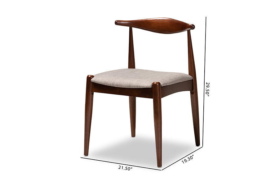 Baxton Studio Aeron Mid-Century Modern Light Gray Fabric Upholstered Walnut Finished Wood Dining Chair Set of 2