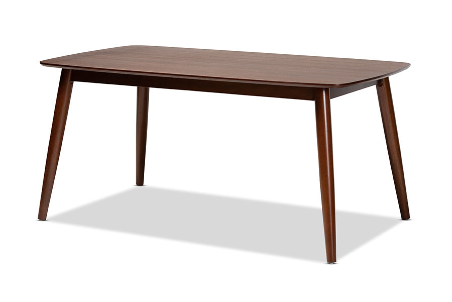 Baxton Studio Aeron Mid-Century Modern Light Gray Fabric Upholstered Walnut Finished Wood 6-Piece Dining Set