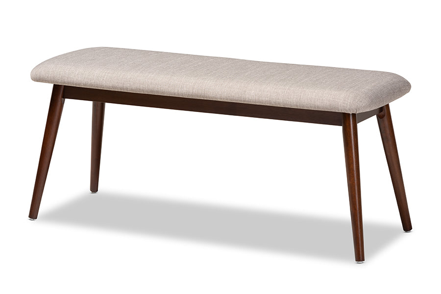 Baxton Studio Aeron Mid-Century Modern Light Gray Fabric Upholstered Walnut Finished Wood 6-Piece Dining Set