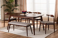 Baxton Studio Aeron Mid-Century Modern Light Gray Fabric Upholstered Walnut Finished Wood 6-Piece Dining Set