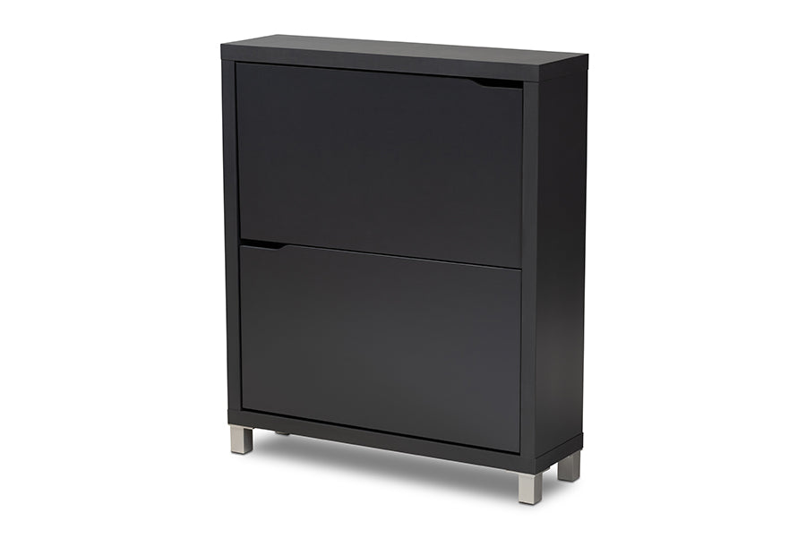 Baxton Studio Simms Modern and Contemporary Dark Grey Finished Wood Shoe Storage Cabinet with 4 Fold-Out Racks