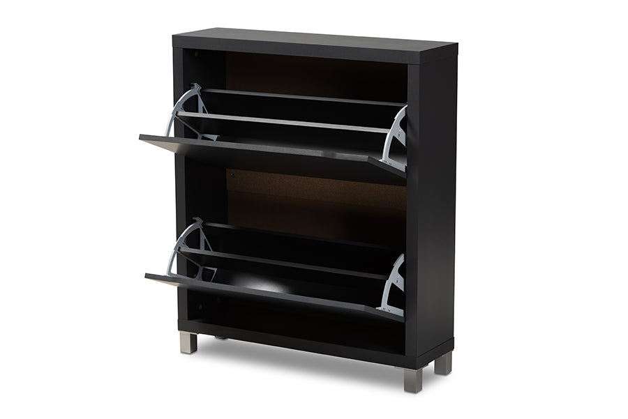 Baxton Studio Simms Modern and Contemporary Dark Grey Finished Wood Shoe Storage Cabinet with 4 Fold-Out Racks
